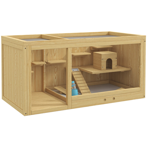 Hamsterkäfig Holz 100cm Spielhaus Schaukeln Leitern Natur