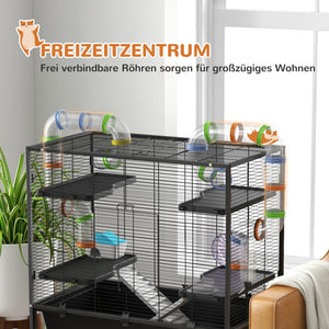 Hamsterkäfig mit Rädern Röhren & Rampen für Rennmäuse & Hamster Schwarz
