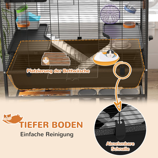 Hamsterkäfig mit Rädern Röhren & Rampen für Rennmäuse & Hamster Schwarz
