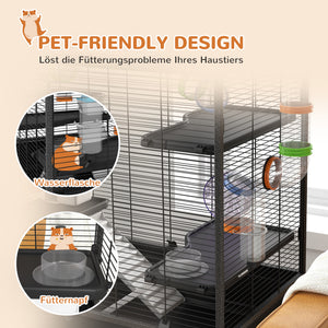 Hamsterkäfig mit Rädern Röhren & Rampen für Rennmäuse & Hamster Schwarz
