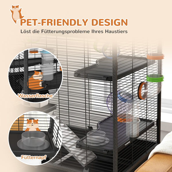 Hamsterkäfig mit Rädern Röhren & Rampen für Rennmäuse & Hamster Schwarz