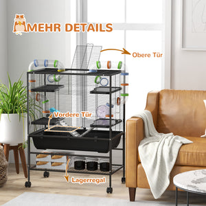 Hamsterkäfig mit Rädern Röhren & Rampen für Rennmäuse & Hamster Schwarz