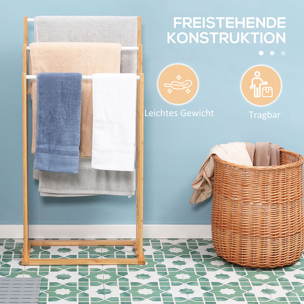 Handtuchhalter Freistehend 3 Stangen Bambus