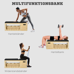 Hantelbank verstellbar mit Ablage und Stauraum Massivholz natur