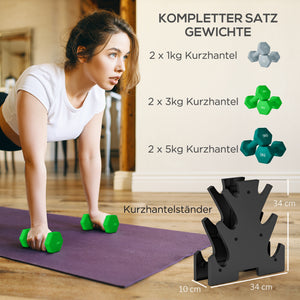 Hanteln Set 6 Kurzhanteln 2x1kg 2x3kg 2x5kg mit Hantelständer