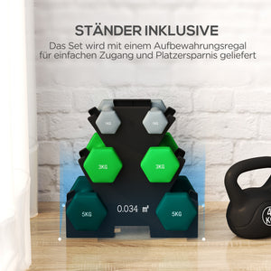 Hanteln Set 6 Kurzhanteln 2x1kg 2x3kg 2x5kg mit Hantelständer