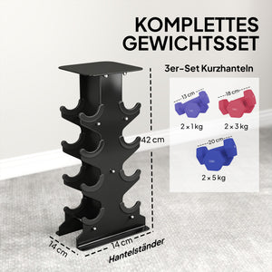 Hantelset Kurzhanteln 3 Paar mit Ständer für Fitness 1-5kg