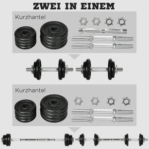 Hantelset Kurzhantel Langhantel 2-in-1 verstellbar 20kg Eisen