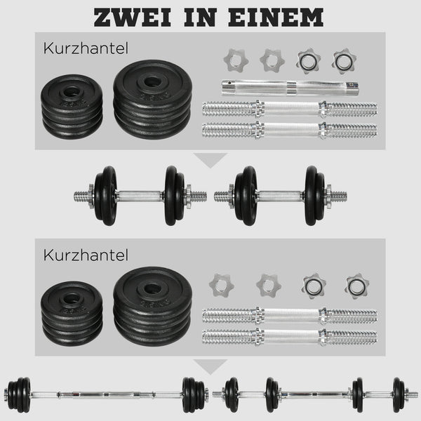 Hantelset Kurzhantel Langhantel 2-in-1 verstellbar 20kg Eisen
