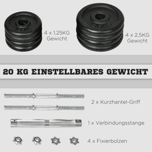 Hantelset Kurzhantel Langhantel 2-in-1 verstellbar 20kg Eisen