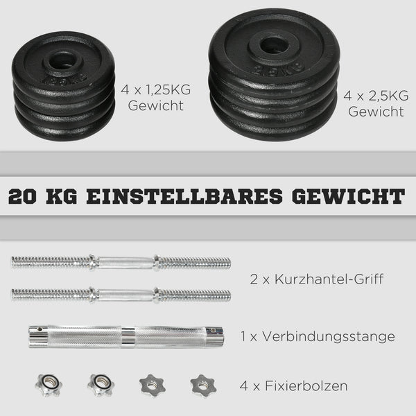 Hantelset Kurzhantel Langhantel 2-in-1 verstellbar 20kg Eisen