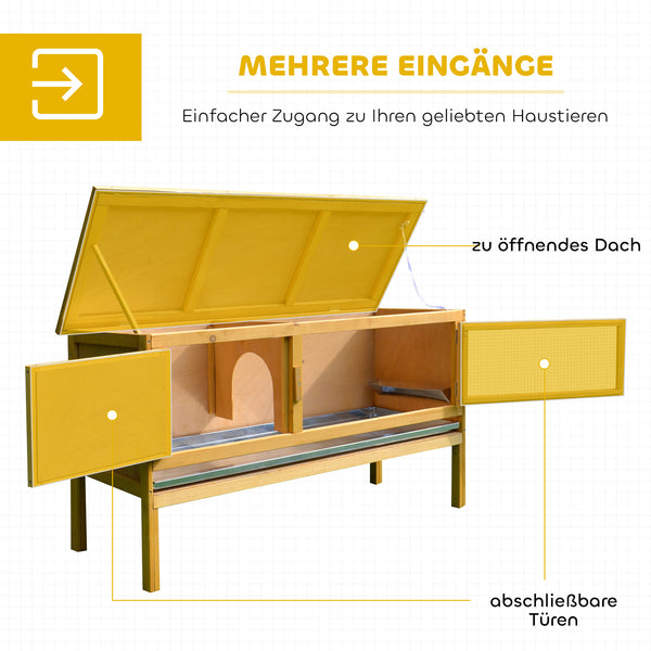 Hasenstall mit Dach und auslaufsicherer Schale aus Holz