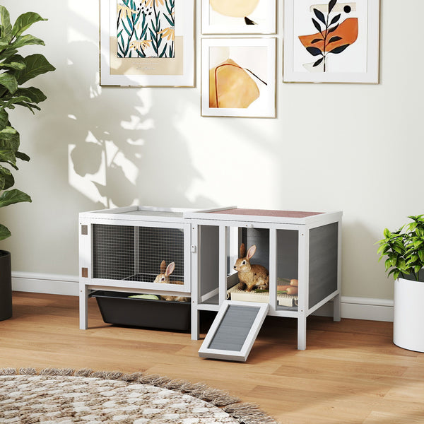 Hasenstall Kaninchenstall mit Freilaufgehege und Rampe Holz