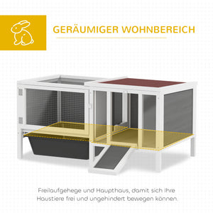 Hasenstall Kaninchenstall mit Freilaufgehege und Rampe Holz