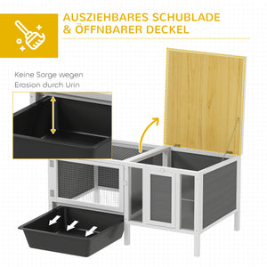 Hasenstall Kaninchenstall mit Freilaufgehege und Rampe Holz