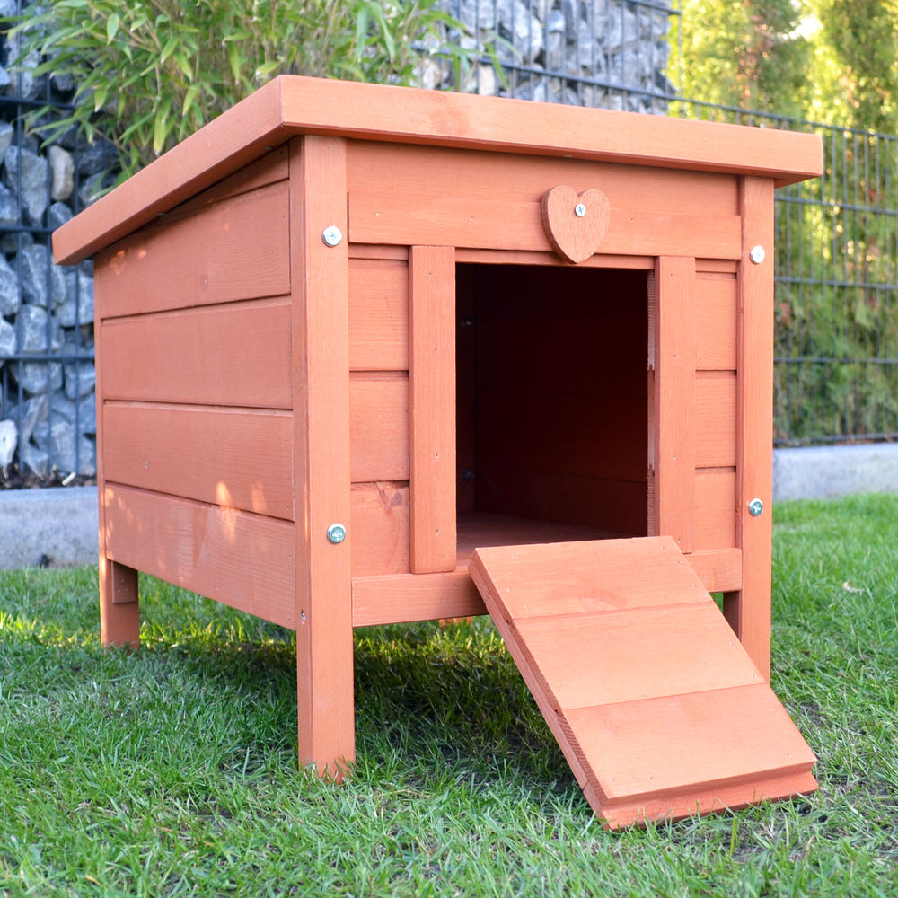 Nido conigliera in legno/casetta per piccoli animali con rampa e tetto