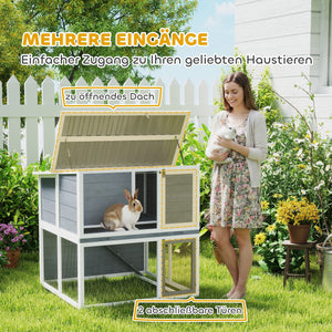 Hasenstall wetterfest mit Freilaufgehege und Rampe aus Holz