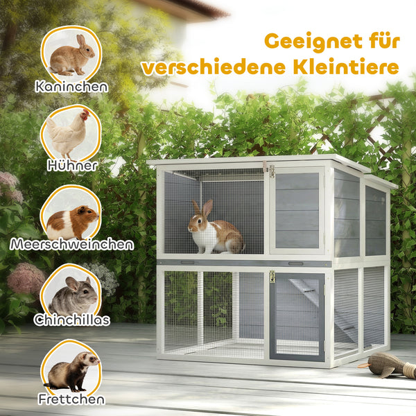 Hasenstall wetterfest mit Freilaufgehege und Rampe aus Holz