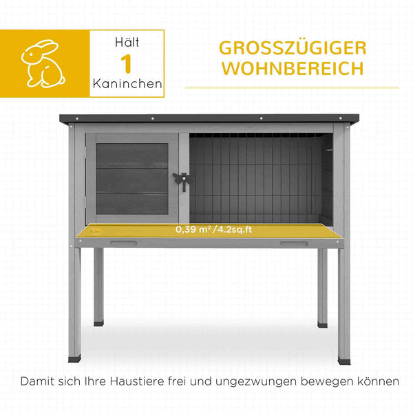 Hasenstall winterfest mit aufklappbarem Dach aus Tannenholz grau