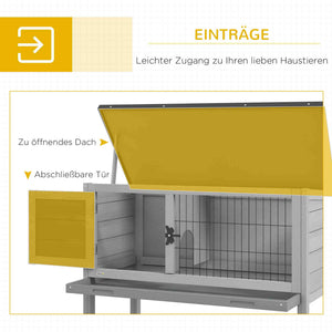 Hasenstall winterfest mit aufklappbarem Dach aus Tannenholz grau