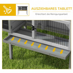 Hasenstall winterfest mit aufklappbarem Dach aus Tannenholz grau