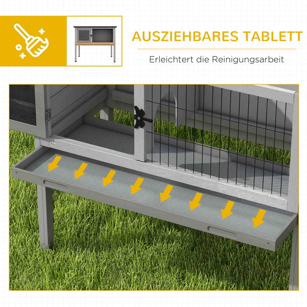 Hasenstall winterfest mit aufklappbarem Dach aus Tannenholz grau