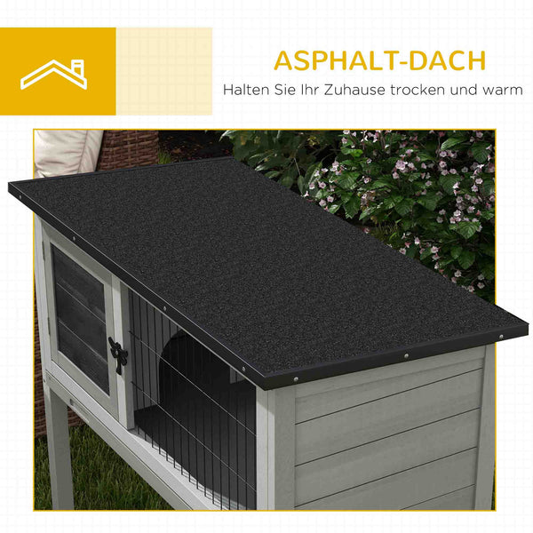 Hasenstall winterfest mit aufklappbarem Dach aus Tannenholz grau