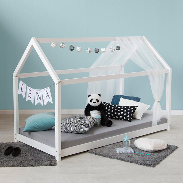 House bed, children's bed 90x200cm, made of wood, white