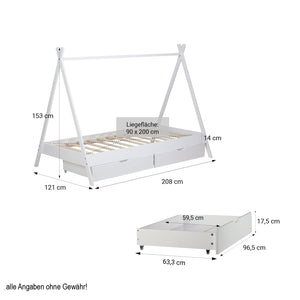 Hausbett Kinderbett 90x200cm aus Holz Weiss