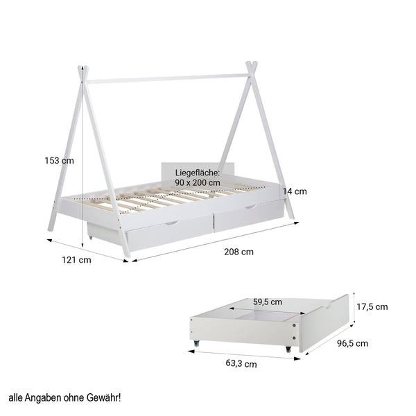 Hausbett Kinderbett 90x200cm aus Holz Weiss
