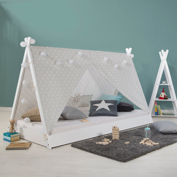 House bed, children's bed 90x200cm made of wood, white-grey