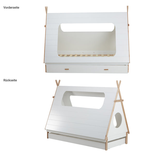 House bed, children's bed 90x200cm made of wood, white-natural
