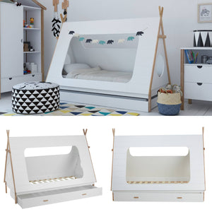 House bed, children's bed 90x200cm made of wood, white-natural