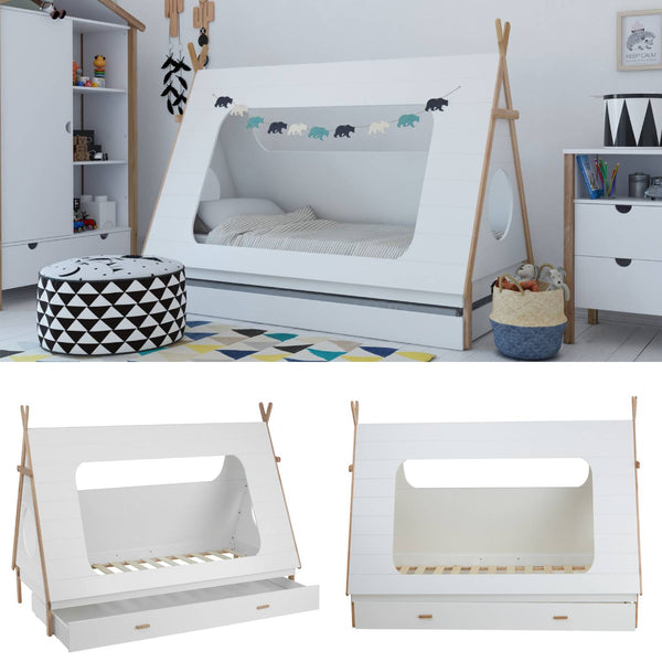 House bed, children's bed 90x200cm made of wood, white-natural