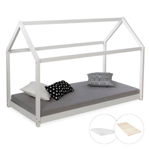 House bed, children's bed 90x200cm, made of wood, white