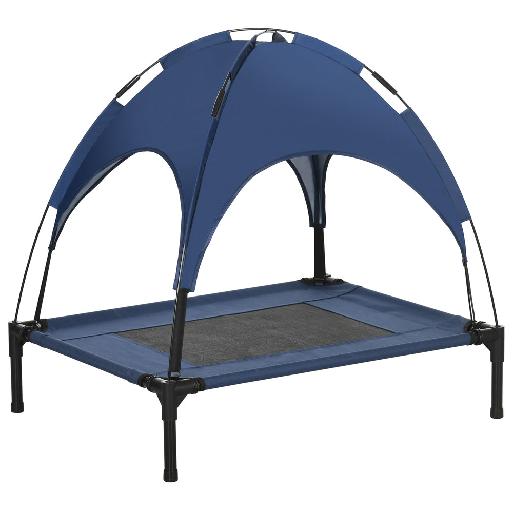 Pet bed with canopy for outdoor use, dark blue