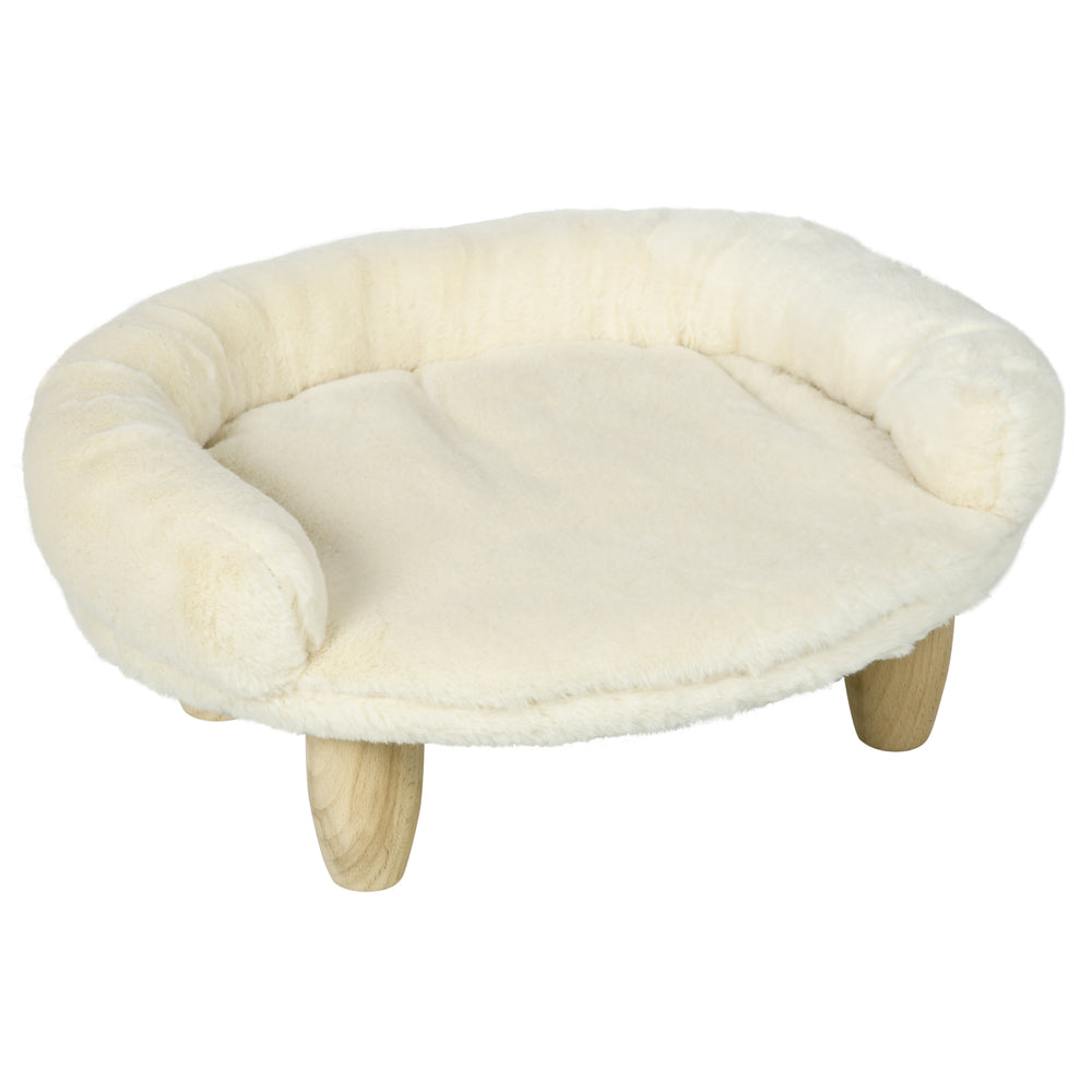 Canapé pour animaux, en flanelle avec pieds en bois, confortable, couleur crème
