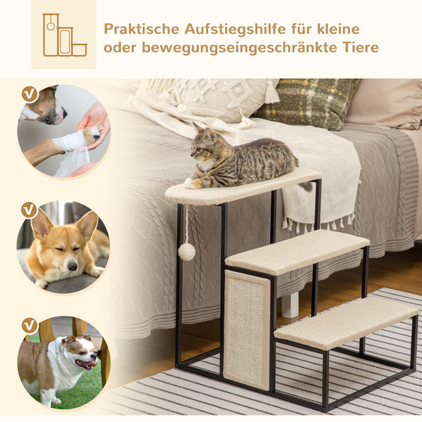 Haustiertreppe 3-stufig mit Kratzbrett Sisal