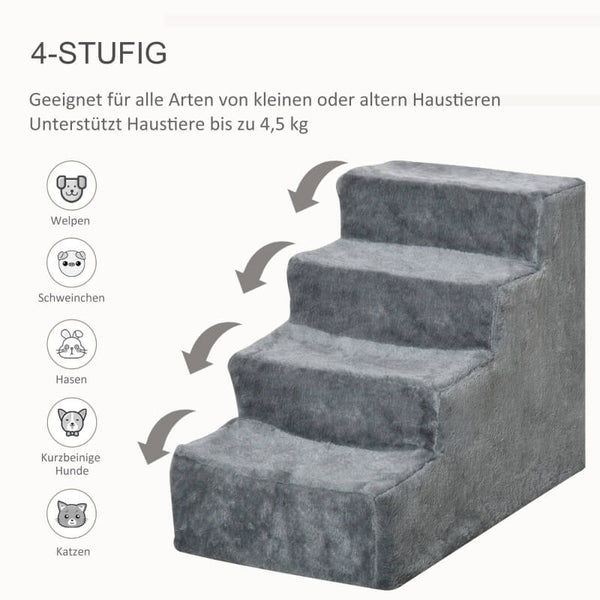 Haustiertreppe 4-stufig Grau 60 x 35 x 44 cm