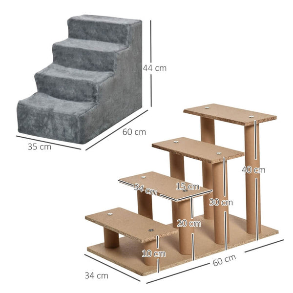 Haustiertreppe 4-stufig Grau 60 x 35 x 44 cm