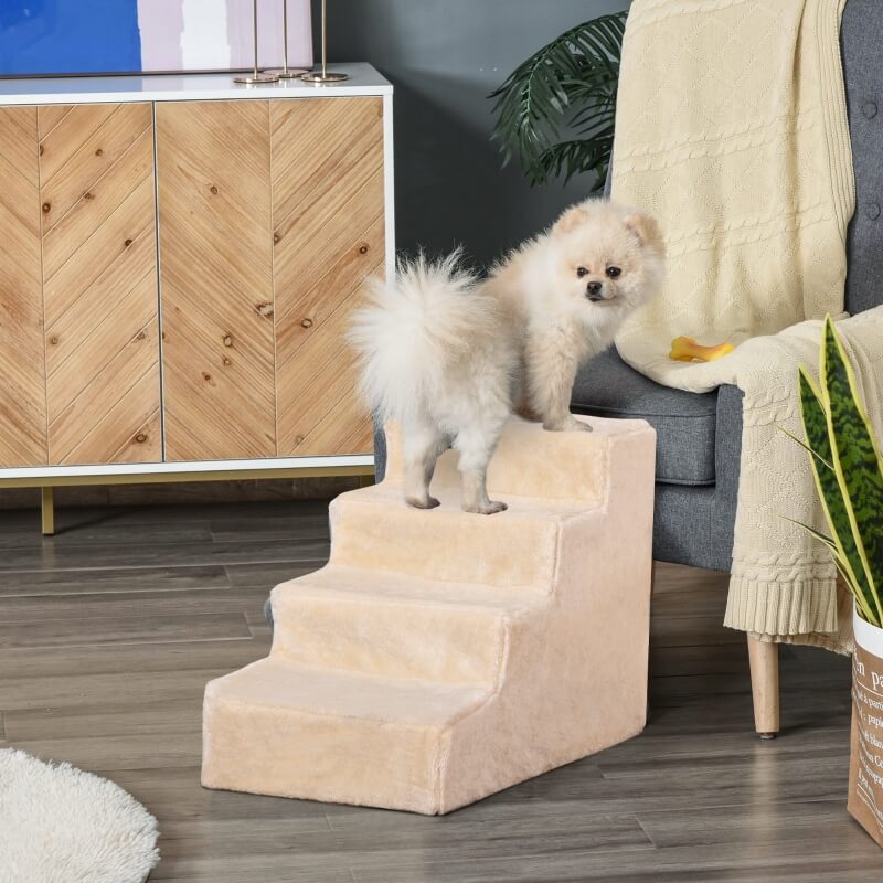 Scaletta per animali domestici, 4 gradini, beige, 60 x 35 x 44 cm