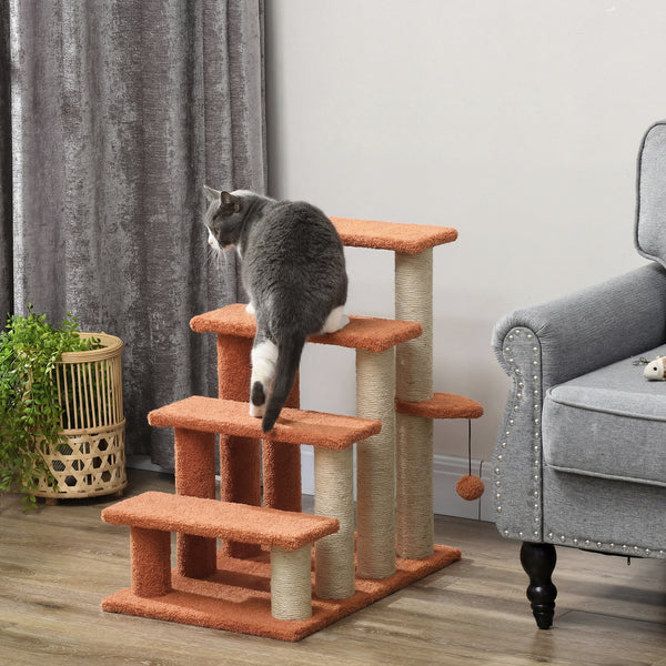 Haustiertreppe Kratzbaum 4-stufig für kleine Hunde und Katzen braun