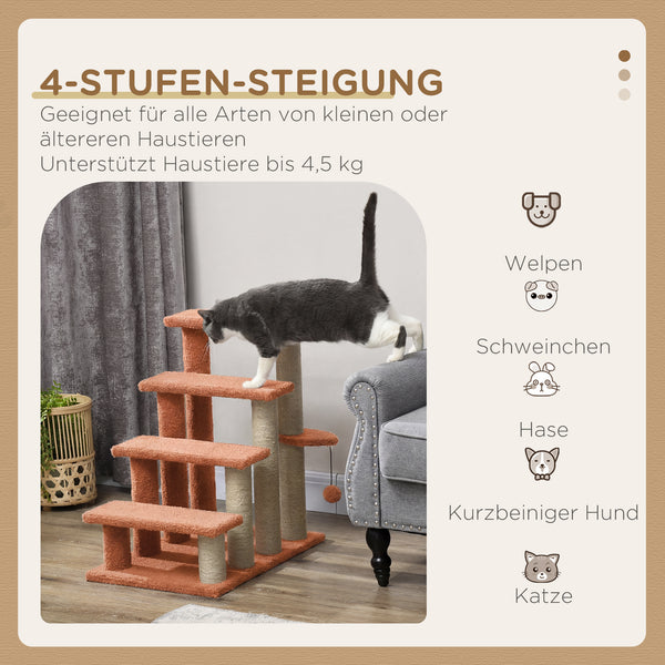 Haustiertreppe Kratzbaum 4-stufig für kleine Hunde und Katzen braun
