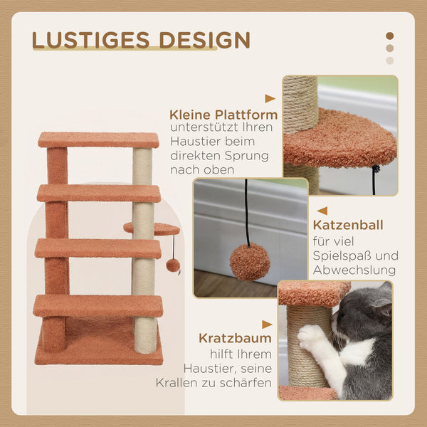 Haustiertreppe Kratzbaum 4-stufig für kleine Hunde und Katzen braun