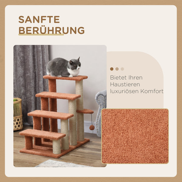 Haustiertreppe Kratzbaum 4-stufig für kleine Hunde und Katzen braun