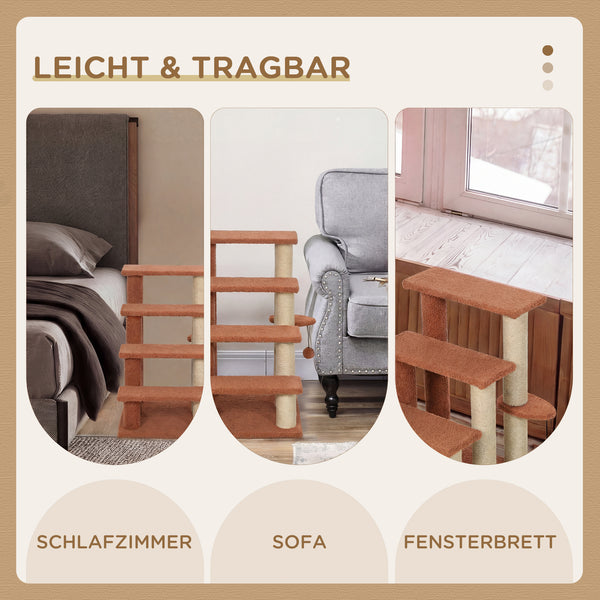Haustiertreppe Kratzbaum 4-stufig für kleine Hunde und Katzen braun