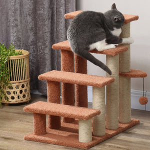 Haustiertreppe Kratzbaum 4-stufig für kleine Hunde und Katzen braun