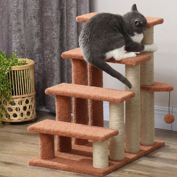Haustiertreppe Kratzbaum 4-stufig für kleine Hunde und Katzen braun