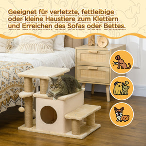 Haustiertreppe Kratzbaum höhenverstellbar mit Häuschen und Spielball
