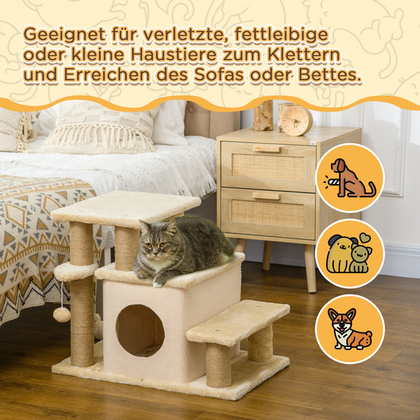 Haustiertreppe Kratzbaum höhenverstellbar mit Häuschen und Spielball